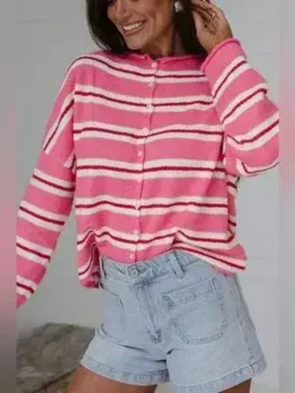 Striped Button-Up Cardigan - Picture 3 of 10